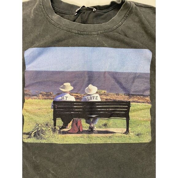 ZARA Crop My Love Graphic T-shirt Women Small Black Acid Wash - Picture 2 of 5